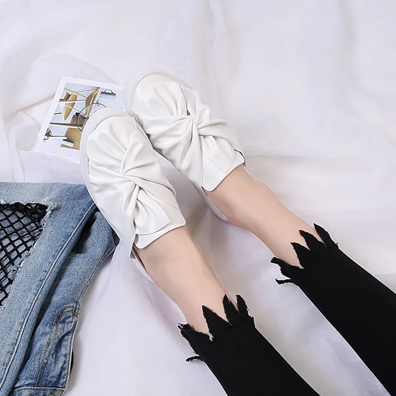 Cuir En Papillon Drag half Occasionnels Sauvage Paresseux Plat Coréenne Blanc Chaussures Pédale Épais Amour Blanc tFtqU