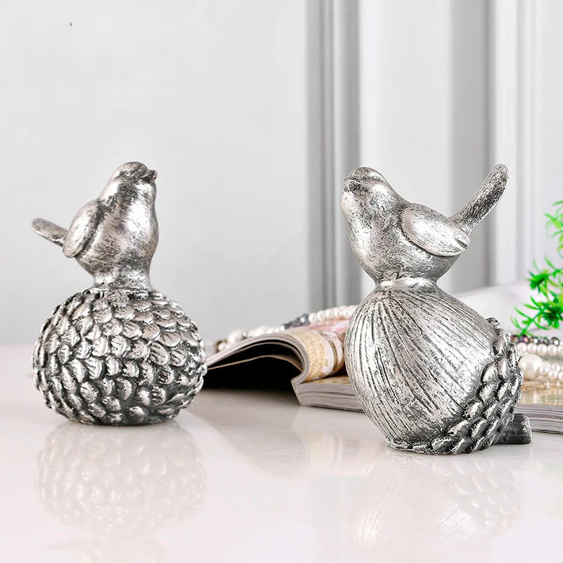 Антикварная Серебряная птица шишка настольная домашняя мебель дисплей витрина магазин украшения гостиной Декор животных птицы подарки