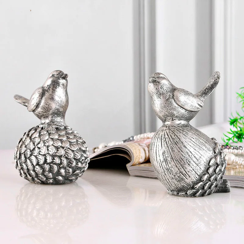 Настольная Серебряная птица Pinecone Античный Декор для дома витрина магазина