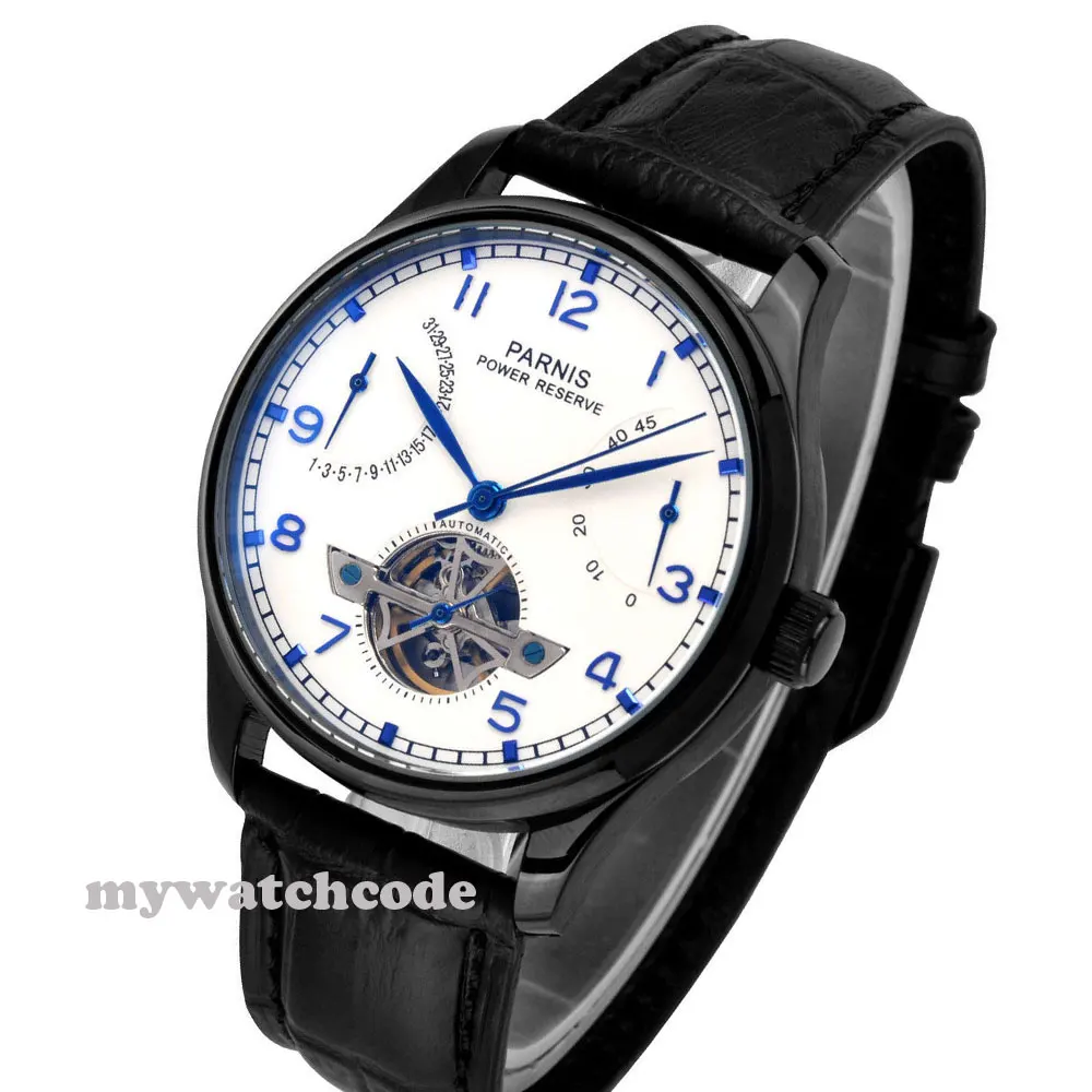

43mm parnis black dial power reserve ST automatic mens wrist watch P263