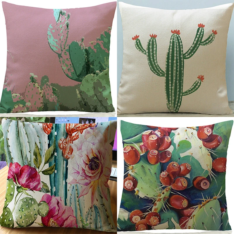 Cactus Tropical Flower Linen Pillow Case Sofa Car Throw Cushion Cover Decorative Pillows Cover for Home Decoration Pillowcase