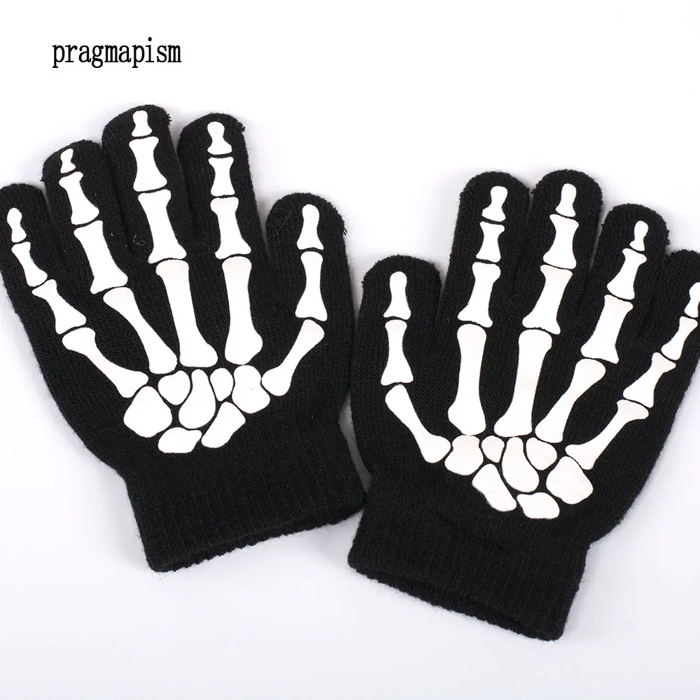 

2018 Unisex knitted Halloween Gloves Printed Skeleton Gloves Party Celebration Magic Gloves