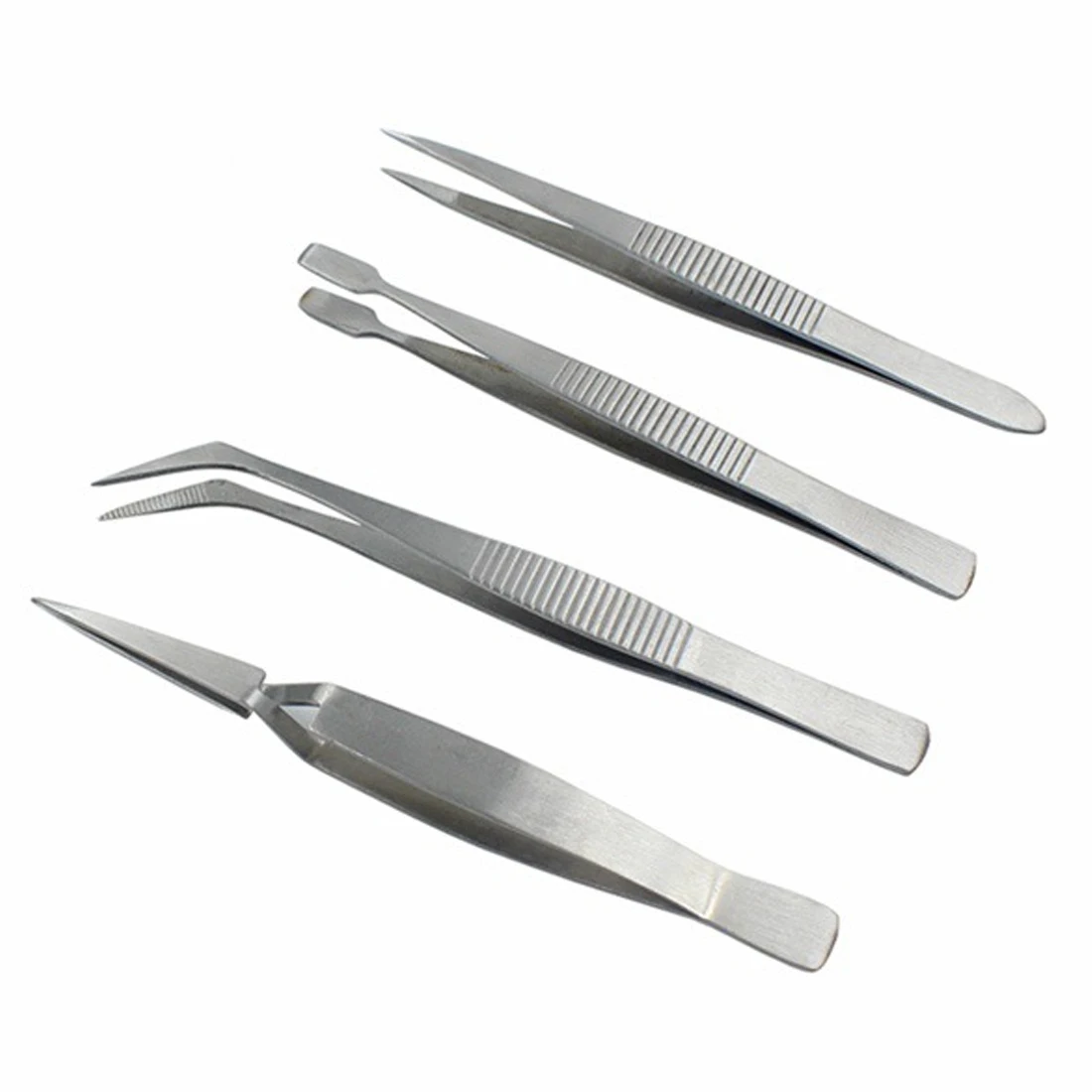 

Precision Tweezers 4pcs/set Stainless Steel Thick Electronics Forceps Eyebrow Tweezers Anti-Skid Makeup Repair Multi Tools