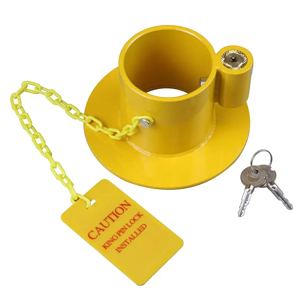 Heavy Duty Steel Kingpin Lock 5Th Wheel Trailer Lock King Pin Red Lock with Bright Yellow Caution Tag(Pin Φ 13mm