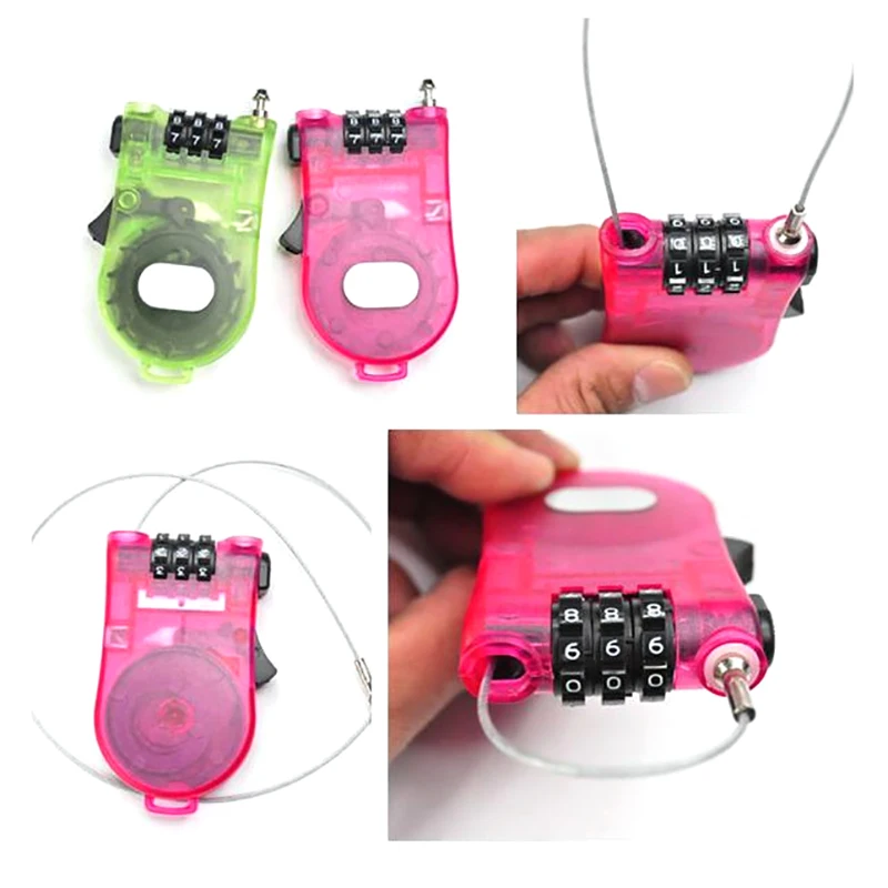 Retractable 3-Digit Combination Cable Code Lock Bike Luggage Travel Padlock