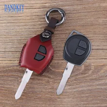 Dandkey ключа автомобиля кожаный чехол Обложка 2 кнопки для Suzuki Swift SX4 ключ защиты оболочки Ключевые сумка брелок