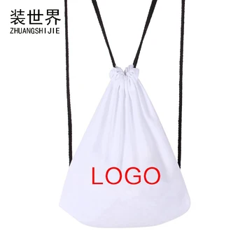 

50PCS Custom Logo Print Children Girls Boys School Backpack Travel Softback Shopping Bag Cotton Drawstring Bag Christmas Gift
