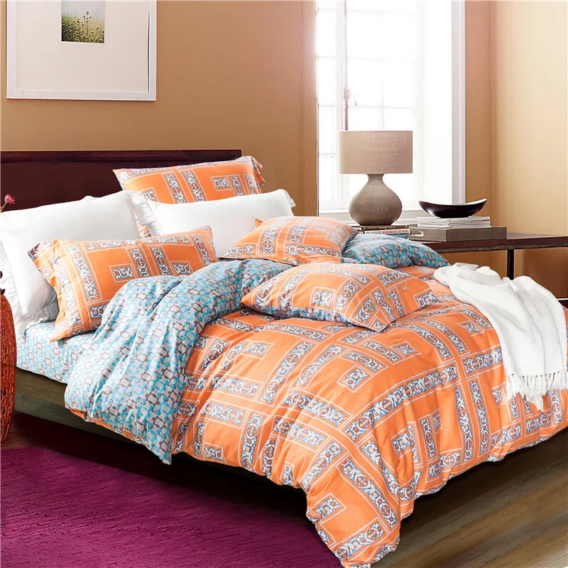 Waliicorners 4pcs 100%Cotton Printed Bedding set Button Duvet Cover set Bedsheet Pillowcases Queen King Size bed linen 12 kz011109-2
