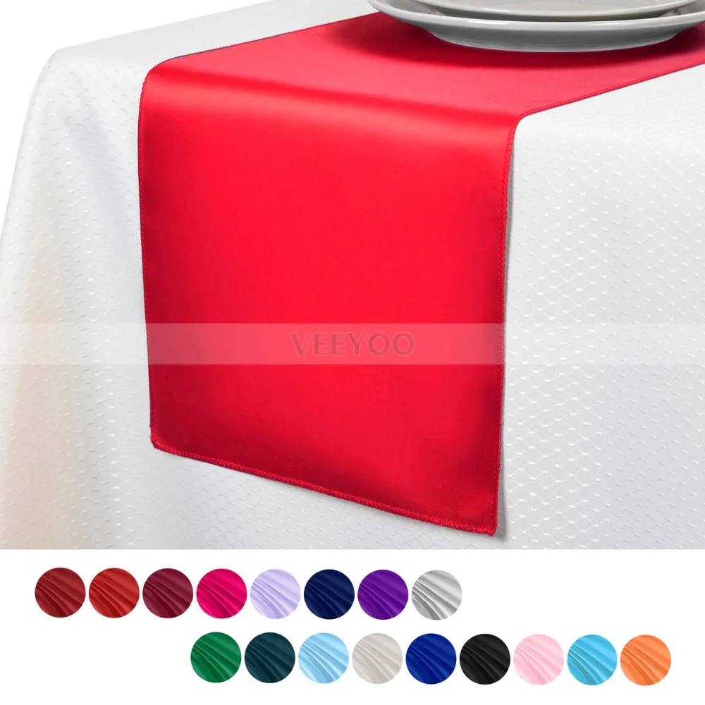 VEEYOO 10 PCS 12x108 inch Modern Satin Table Runner Cover Home Party