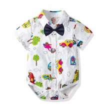 Летняя одежда джентльмена для маленьких мальчиков рубашка с героями мультфильмов Одежда для новорожденных на свадьбу комбинезоны с коротким рукавом боди для новорожденного