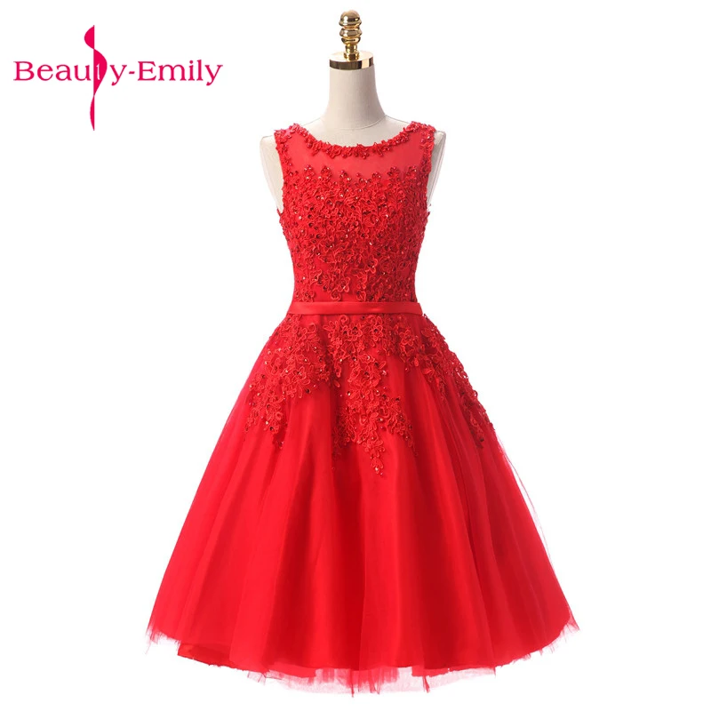 Beauty Emily prom dress 2020 Pink Beaded Lace Appliques elegent Evening Dresses Short new for junior girls  homecoming dress light blue prom dresses