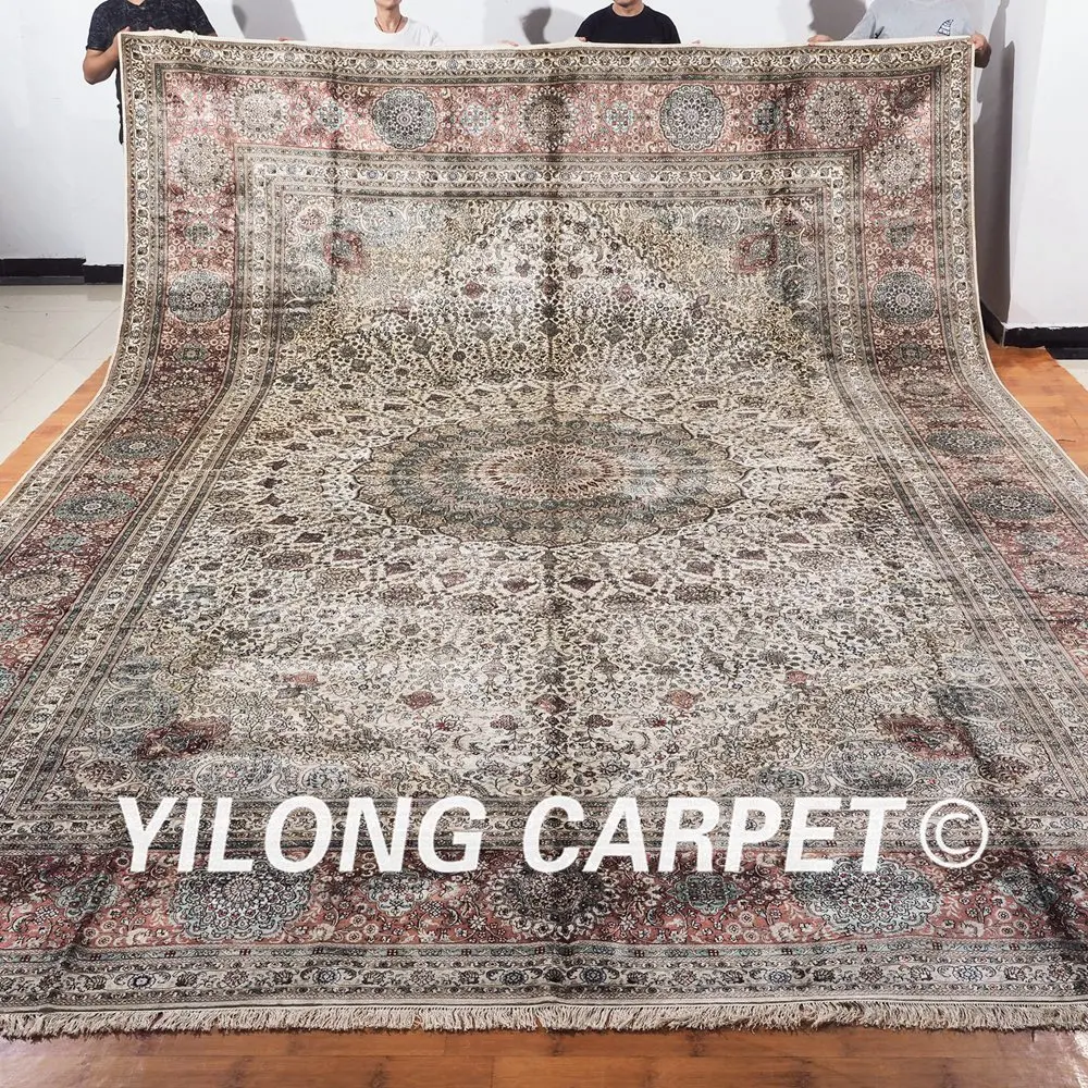 Yilong 12'x18 традиционного персидского дизайна handknotted большой Шелковый персидский ковер ручной работы (ML049A12x18)