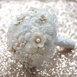 Жемчужный Свадебный букет с брошью ручной работы кристалл бисером букет невесты белый цвет слоновой кости свадебные украшения