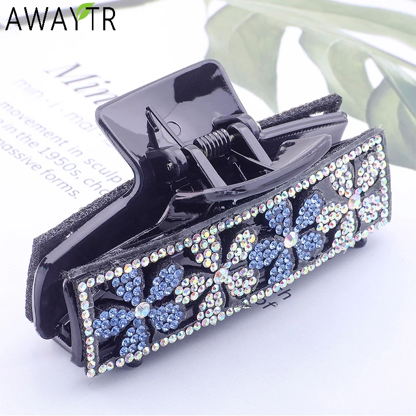 

AWAYTR Fashion Women Hair Claw Floral Crystal Plastic Rhinestone Stones Hair Clips Crab Clamp Hairpin Headwear Hair Accessories