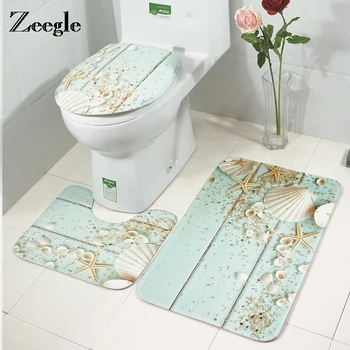 

Zeegle Wood Printed Bathroom Carpet Set Bath Mat Toilet Seat Cover Bathroom Rug Non-slip Mat For Bathroom Bath Carpet
