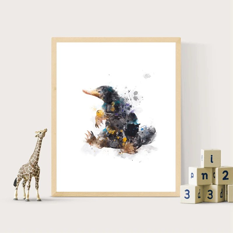 

Watercolor Niffler Cartoon Canvas Painting Harry Potter Posters Hd Print Wall Art Picture For Kids Nursery Baby Room Decoration