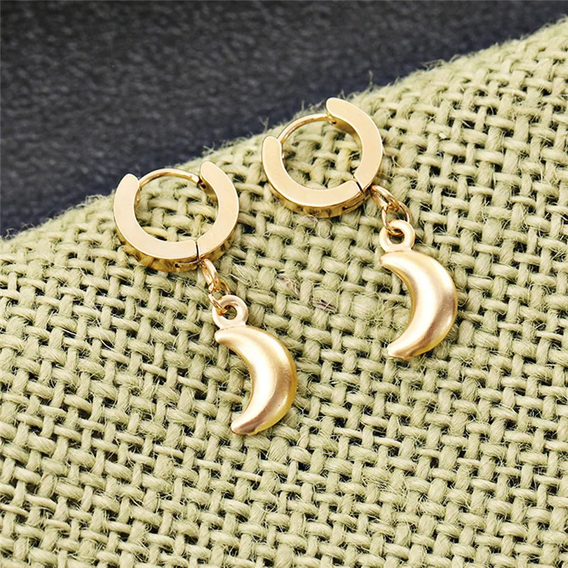 2018 Trendy Earrings for women Dangle earrings Stainless Steel Earrings Golden Moon Pendant Earrings Jewelry Brincos J19#N (8)