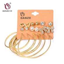 DANZE 9 пар/лот панк Сердце серьги с бантиком Комплект сережек для женщин кристалл бантом серьги большие круглые украшения Bijoux Femme Brincos aros