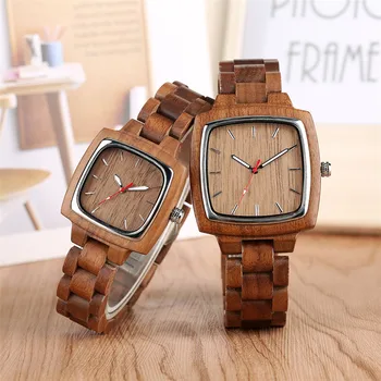 

Lovers Watches Quartz Timepiece Wooden Bangle Wristwatch Coffee Brown Natural Wood Couple Watch Top Gifts for Men Women reloj