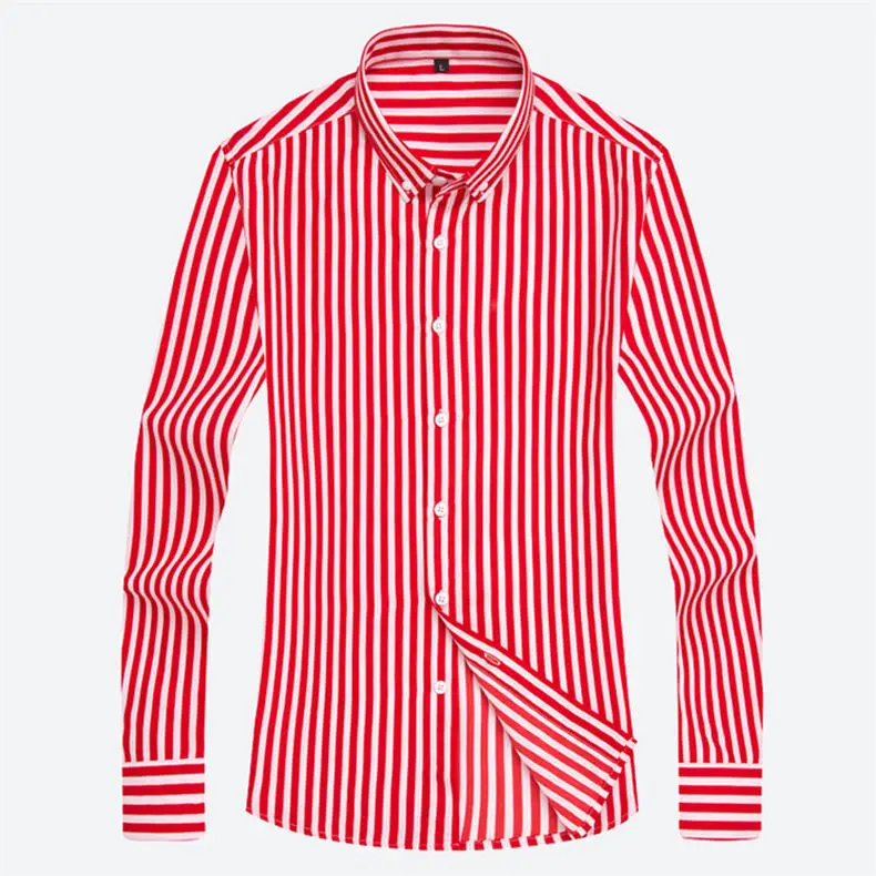 5XL Plus Large Size Striped Shirts Men Long Sleeve Casual Autumn Spring Classic Male Shirts Non-Iron Dress Shirts Man Muls Brand 14