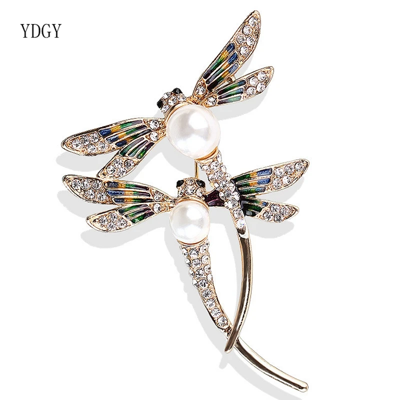 

YDGY Lady Enamel Colorful Painting Dragonfly Pearl Brooch Fashion Insect Brooch Female Pin Shawl Button