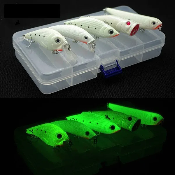 

5pcs Winter Fishing Lure Set Luminous Minnow Crankbait Vib Popper Pencil Fish Bait Hard Lures Wobbler Plastic Tackle Box