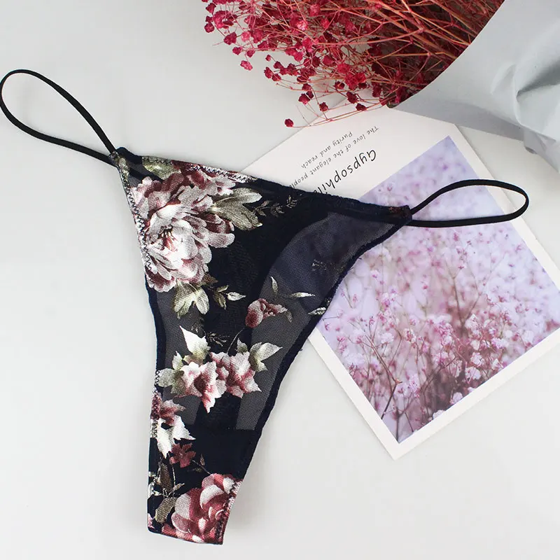 Sexy Lace Thong Transparent Panties High Waist Cotton Crtoch Briefs Underwear Women Soft and Breathable G-String Lingerie