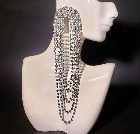 

Long Rhinestone Earrings Silver Clear Big Bold Chunky Crystal Wedding Formal Statement Bridal Bikini Competition Beach Earring