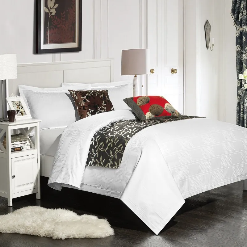 New 100 Cotton Bedding Set White Satin Jacquard Hotel Duvet Cover Set