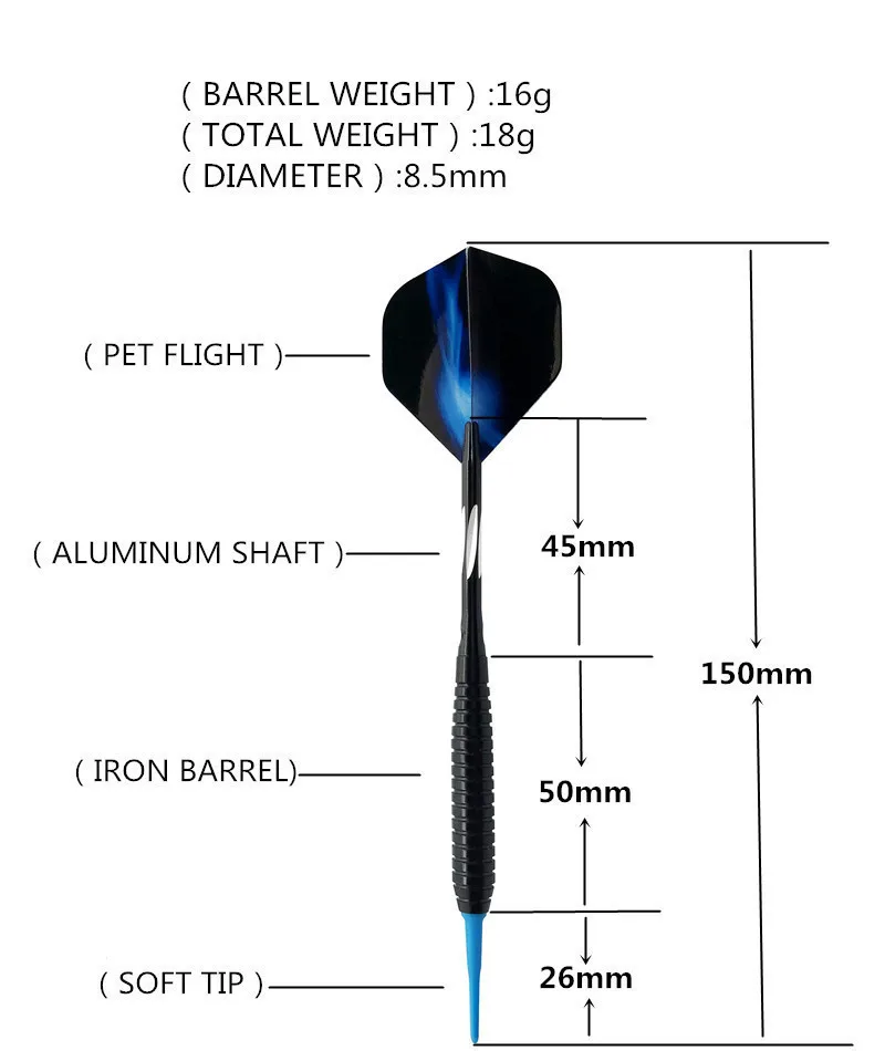 Лиса улыбается 6 шт. Professional 18 г 150 см мягкий наконечник Dart стержни из алюминия с латунные бочки