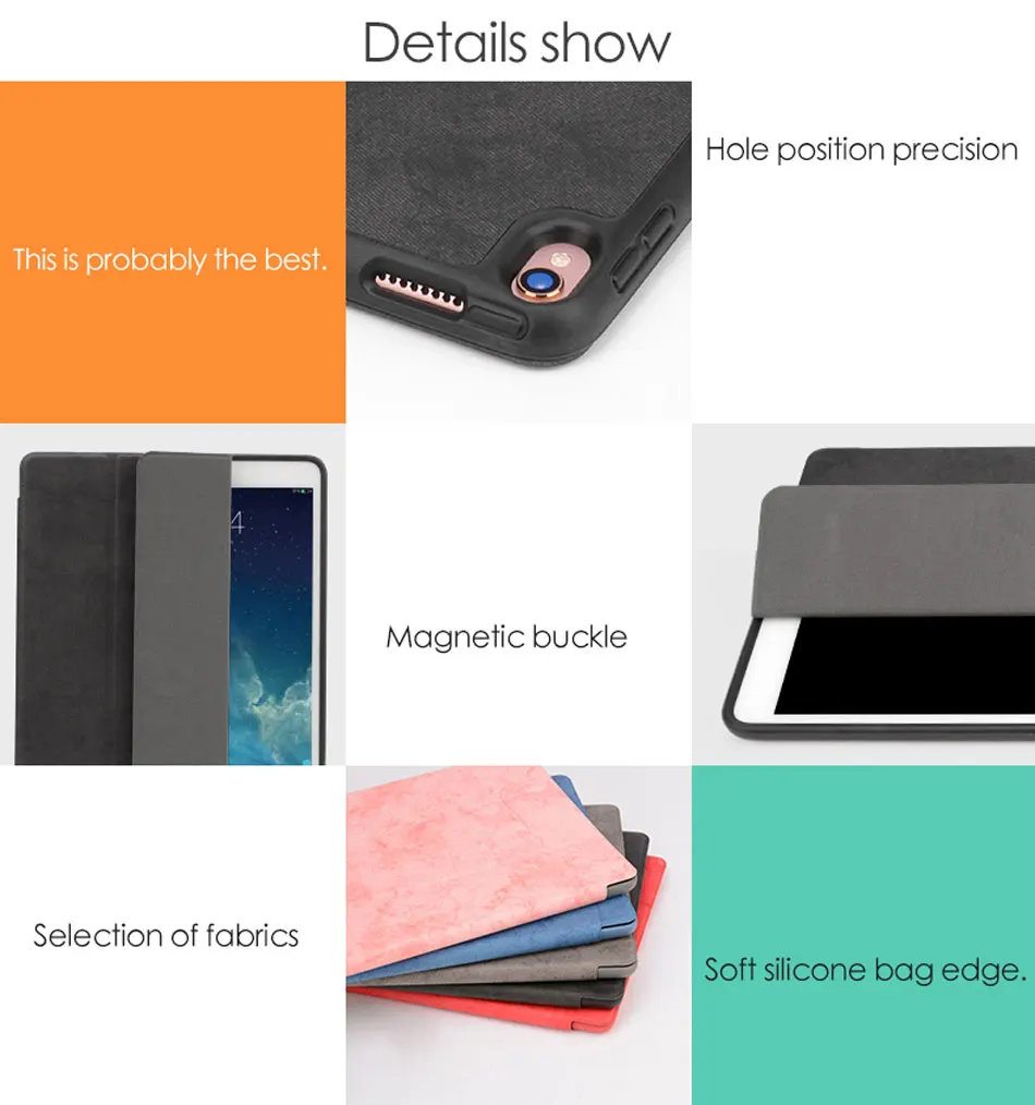Tablets Case For iPad 5 6 8 9.7 Inch PU Leather Smart Tri-folded Protective Cover Soft Silicone Bag Edge For iPad 9.7 2018 Case-14