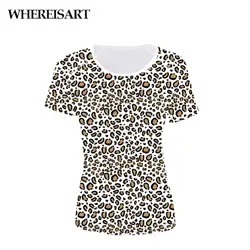 WHEREISART леопардовым узором мода футболка с коротким рукавом для Для женщин футболки Femme Гавайский пикантные футболка Мода животного мех дамы