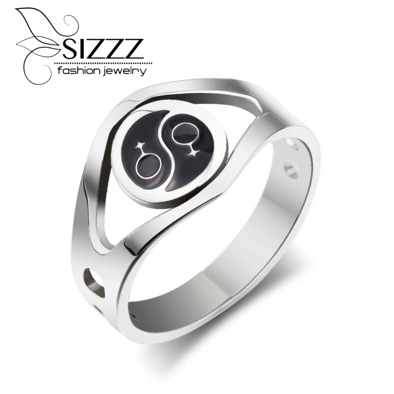 

SIZZZ Fashion Women Rings Black Female Symbol Design Silver Plated Jewelry Resin Party Rings