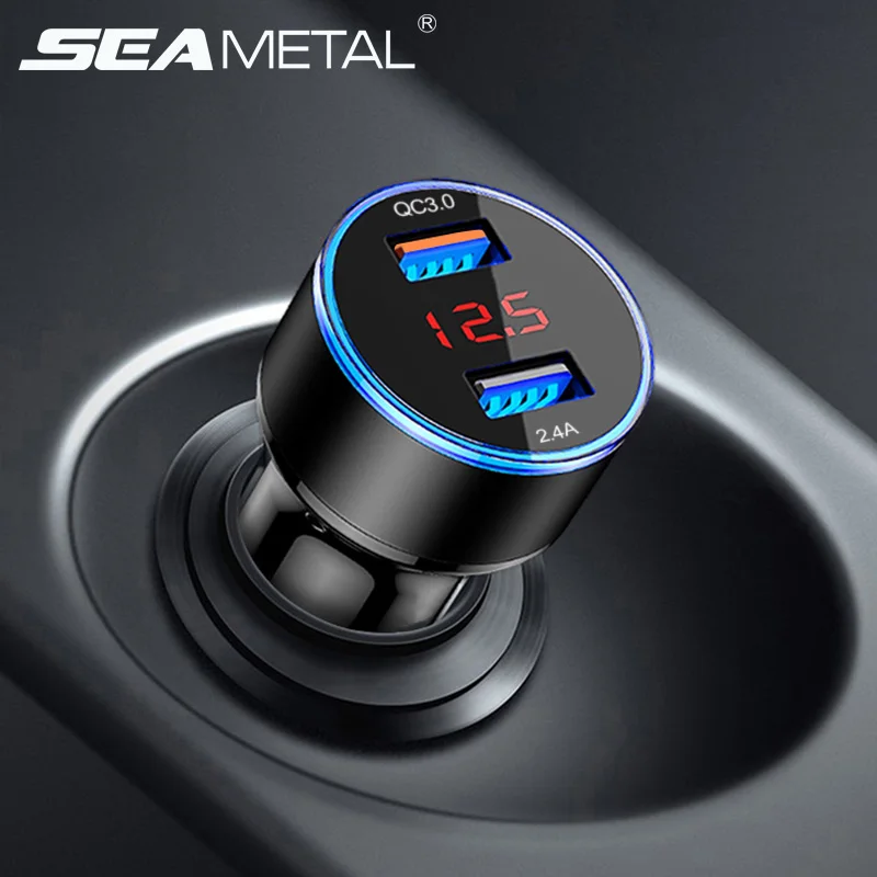 

QC3.0 2.4A Dual USB Car Charger LCD Display 12-24V Cigarette Socket Lighter Fast Charger Power Auto USB Adapter Upgraded Version