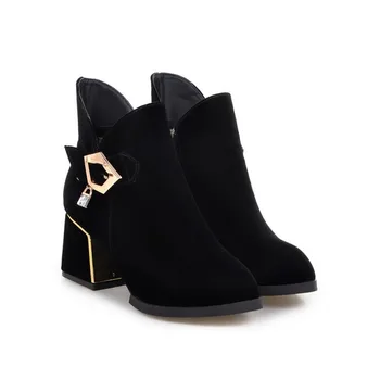 

2019 Fashion New British Style Black Red Suede Pointed Toe Women's Leisure Shoes Online Boots Chunky Heel Ankle Booties