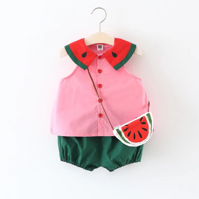 

summer baby clothing sets watermelon print Tops+ Shorts + bag 3pcs cute kids outfits toddler girls suits costumes