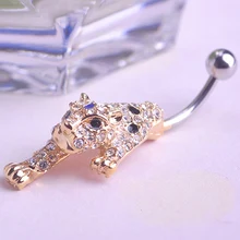 Fashion Pircing Stainless Rhinestone Crystal Leopard Belly Navel Button Bar font b Ring b font Piercing