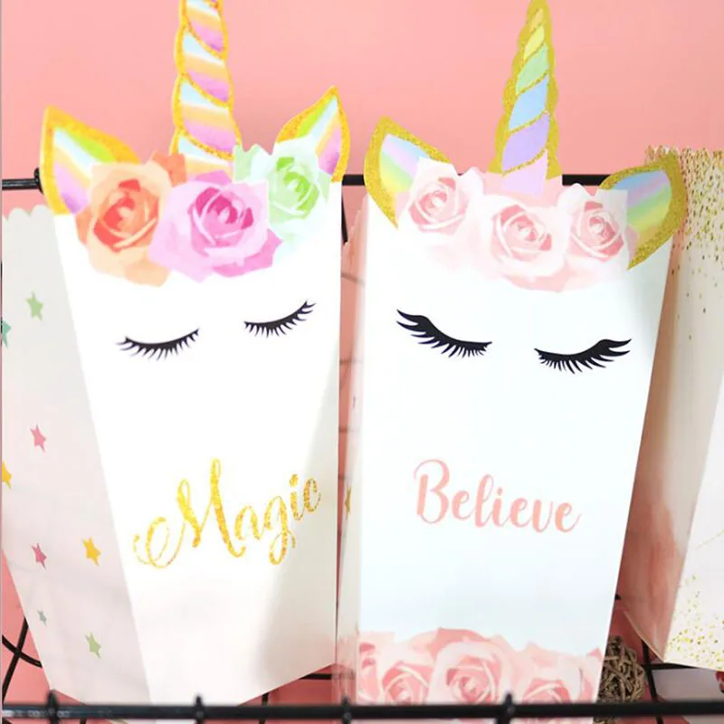 

Dabonas Gift Box Packaging Popcorn Box Unicorn Party Treat Kids Birthday Gift Bags 6pcs/lot