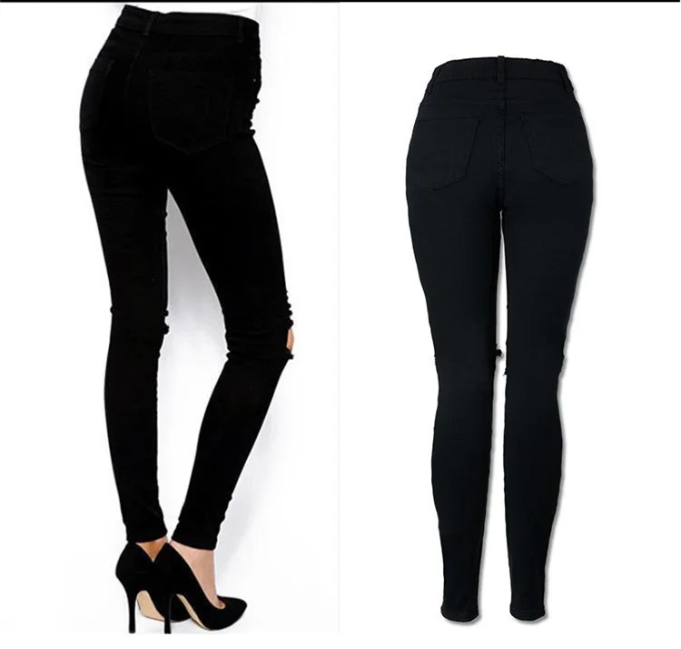 Новинка, черные сексуальные джинсы, женские штаны, высокая талия, тонкие, рваные, джинсы, повседневные, тянущиеся, обтягивающие, джинсы