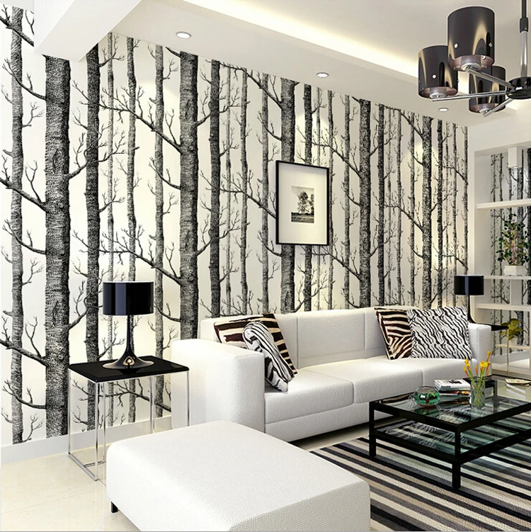 3d ステレオ黒と白の木の壁紙リビングルームレストラン廊下背景 Pvc 壁紙 Pvc Wallpaper Tree Wallpaperwallpaper Living Room Aliexpress