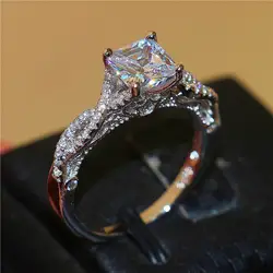 Роскошные кольцо из стерлингового серебра 925 Классический 2ct площади Имитация Алмазный CZ свадебные кольца для женщин пара ювелирных