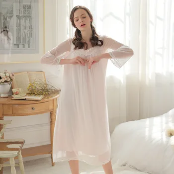 

Summer Nightgowns Sexy Night Gown Long Perspective Sleepwear Double-layer Gauze Princess Sleepshirts Long Sleeve Women Dresses