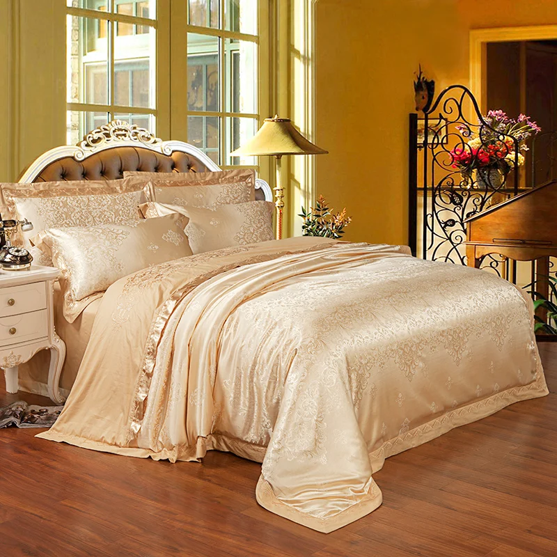 2018 Golden Royal Court Bedding Set Silk Cotton Blend Duvet Cover Set