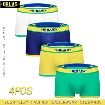 

ORLVS 4PC/LOT Male Underwear Men Boxer Men Underpants Men Panties Comfortable Breathable Cuecas Boxer Homme Sexy Men Underwear