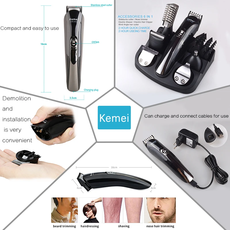 Günstig Kemei haar trimmer elektrische haar clipper männer bart razor cordless haarschnitt multi funktion rasiermesser nase Haar Trimmer km 600 cut 5