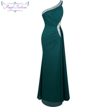 Angel-Fashion украшенное бисером плечо Ил платье со складками вечернее платье vestido de noiva 411 зеленый