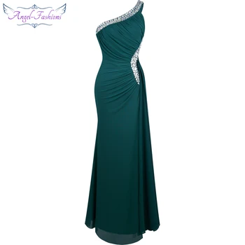 Angel-fashions Beading One Shoulder Backless Evening Dress