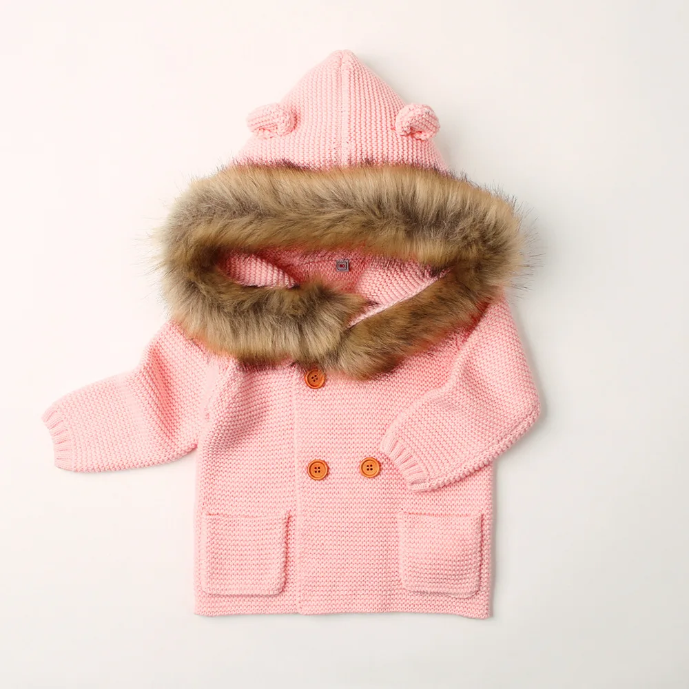 Детская одежда Детские свитера с капюшоном для мальчиков меховой воротник трикотажный жакет с длинными рукавами осенние и зимние пальто Зимнее пальто для девочек