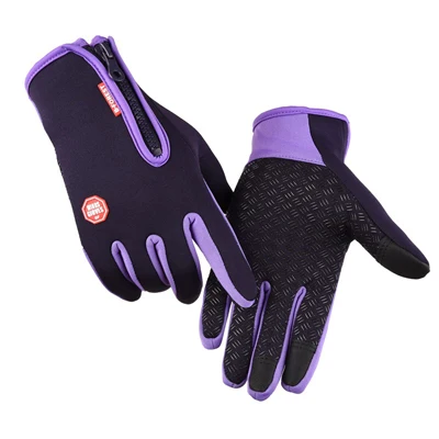 Зимние мужские ветрозащитные перчатки, противоскользящие ветрозащитные теплые дышащие перчатки с сенсорным экраном для мужчин и женщин, лыжные перчатки на молнии - Цвет: Purple