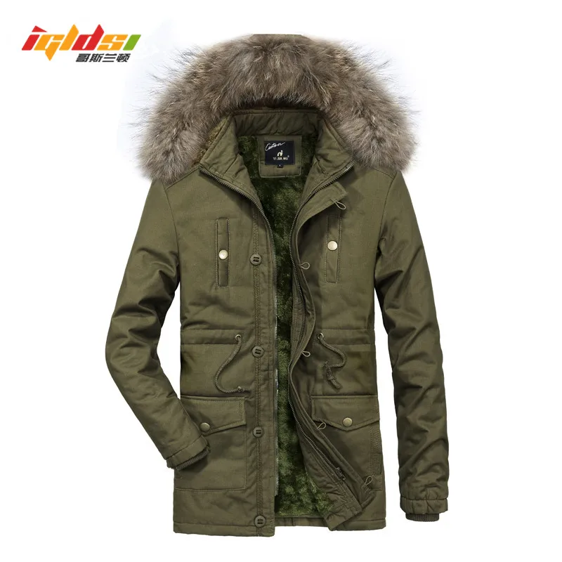 

2018 New Winter Thick Warm Fur Collar Long Cotton Jacket Men Fleece Lined Business Coats Male Outwear Hooded Winter Down Parkas